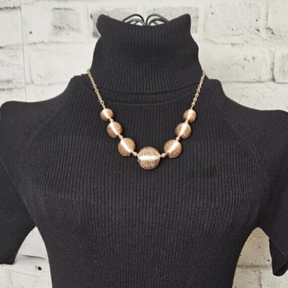 Gold Tone Graduated Thread Ball Necklace Statement Textured Bead Chain - Picture 2 of 6